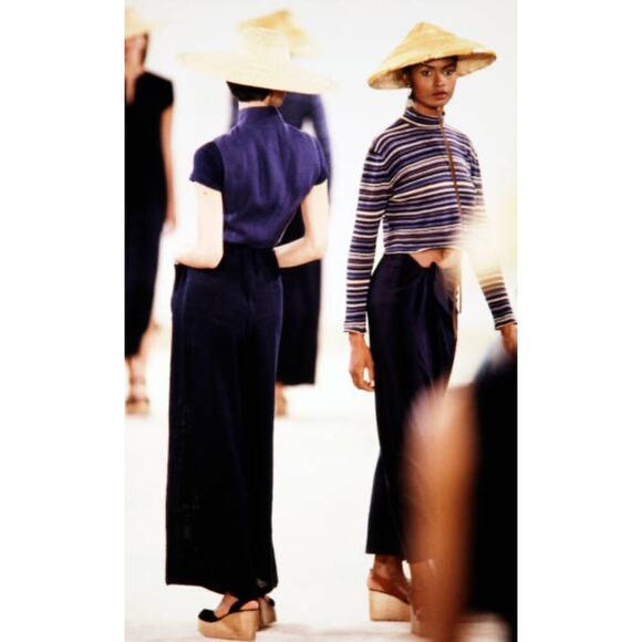 Ralph Lauren Collection Runway 1994 Long Sleeve Turtleneck Top Crop Blue Stripe - Picture 2 of 10